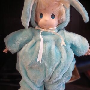 Precious Moments Plush Doll in Light Blue Bunny Outfit